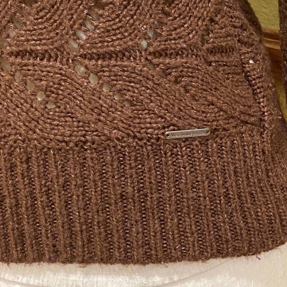 Abercrombie Fitch Small Sweater Open Knit Back Tie Keyhole Womens Brown - Picture 4 of 8